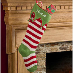 Personalized Knit Red Stripes Christmas Stocking