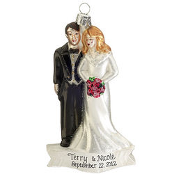 Personalized Wedding Couple Glass Christmas Ornament