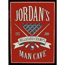Personalized Billiards Champ Man Cave Wood Bar Sign