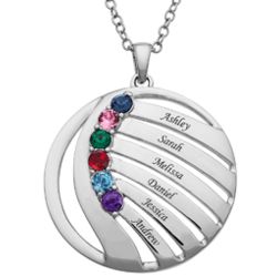 Silvertone Personalized Family Name and Birthstone Circle Pendant