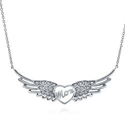 Sterling Silver Angel Wings Cubic Zirconia Mom Necklace