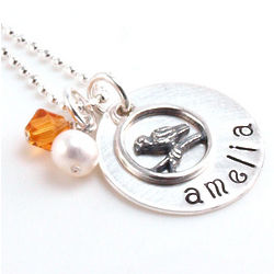 Bird on a Branch Mother's Hand Stamped Necklace