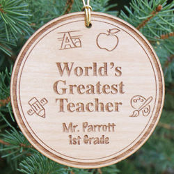 Personalized Teacher Christmas Wood Ornament