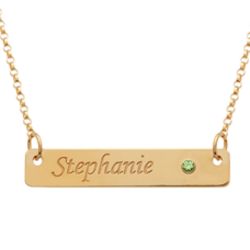 Personalized Gold-Plated Name Bar and Birthstone Pendant