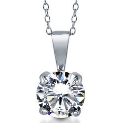 Classic Sterling Silver Round Cubic Zirconia Solitaire Pendant