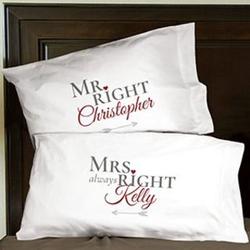 Personalized Mr. Right and Mrs. Always Right Pillowcase Set