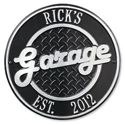 Personalized '50s Garage Sign in Black with Silver Letters