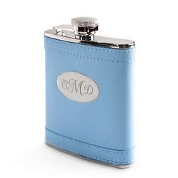 Baby Blue Leatherette Wrapped Stainless Steel Monogrammed Flask