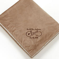 Embroidered Tan Warm-hearted Love Sherpa Blanket