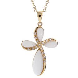 Mother of Pearl and Gold Vermeil CZ Cross Pendant Necklace