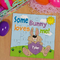Some Bunny Loves Him Personalized Square Shaped Easter Puzzle