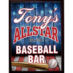 Personalized All Star Baseball Wood Bar Sign