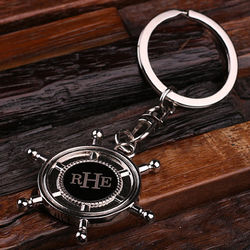 Personalized Ship's Wheel Polished Stainless Steel Key Chain