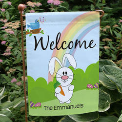 Easter Bunny Rainbow Personalized Garden Flag