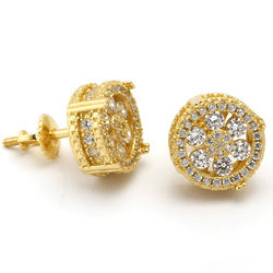 Men's King Gold Button Cubic Zirconia Earrings