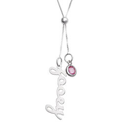 Personalized Silver Name & Birthstone Adjustable Y Necklace