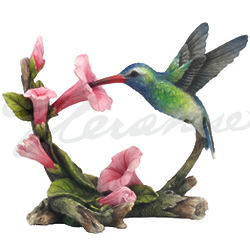 Hummingbird with Pink Flowers Figurine