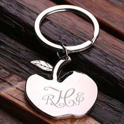 Personalized Long Stem Apple Polished Stainless Steel Key Chain