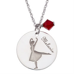 Personalized Silver Ballet Dancer Pendant with Birthstone