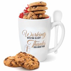 Working With You is a Gift Golden Bistro Mug with Sweet Treat
