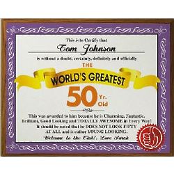 World's Greatest 50th Birthday Personalized Plaque