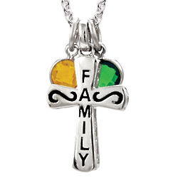 Personalized Family Sterling Silver and Birthstone Cross Pendant