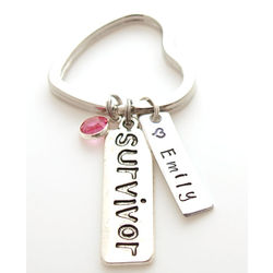 Survivor's Personalized Hand Stamped Heart Key Chain