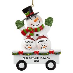 Personalized Winter Wagon Ornament with 2 Snowmen