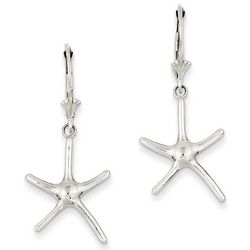 14 Karat White Gold Skinny Starfish Leverback Earrings