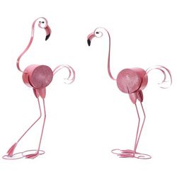 2 Metal and Wood Flamingo Garden Statues