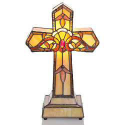 Stained Glass Cross Condolence Lamp