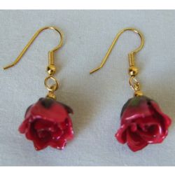 Miniature Red Rose Bud Wire Earrings