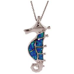 Sterling Silver Opal Seahorse Pendant Necklace