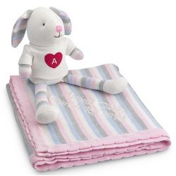 Multi-Stripe Blanket and Bunny Gift Set