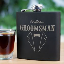 Groomsman's Engraved Tux Steel Flask