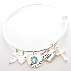 First Communion Personalized Adjustable Wire Bangle Bracelet