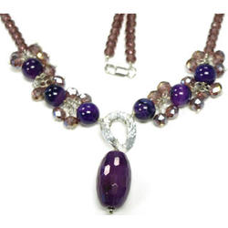 Purple Crystal and Agate Pendant Necklace