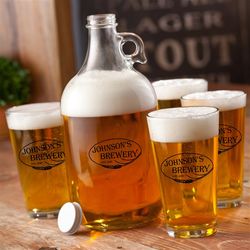 Personalized Weizen Printed Growler and Beer Glasses