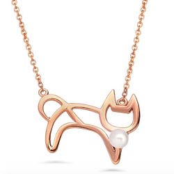 Rose Gold Flashed Cat Pendant with Simulated Pearl