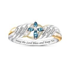 Personalized Family Faith White and Blue Topaz Cross Ring