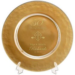 Personalized Gold Glass 50th Anniversary Plate with Cross
