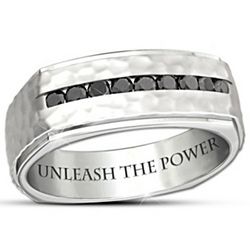 Men's Engraved Thor's Hammer Stainless Steel and Sapphire Ring