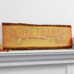 Personalized Give Thanks Basswood Plank Sign