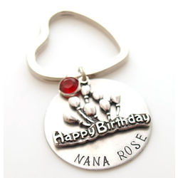 Happy Birthday Personalized Hand Stamped Heart Key Chain