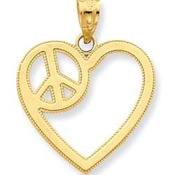 Gold Peace Sign Heart Pendant