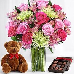 Deluxe All the Frills Bouquet with Bear and Chocolates