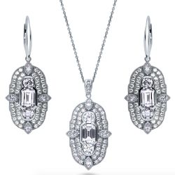 Old World CZ Art Deco Milgrain Necklace and Earrings