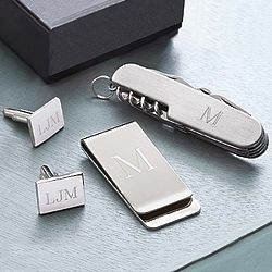 Personalized Cufflinks, Money Clip, and Pocket Knife