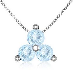 3-Stone Aquamarine Pendant White Gold Necklace