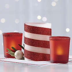 Holiday Red Glitter Candle Set